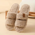 Women's Fluffy Open Toe Slippers – Plush Non-Slip Indoor Slides Plush Indoor Slippers Axl Brown 44-45