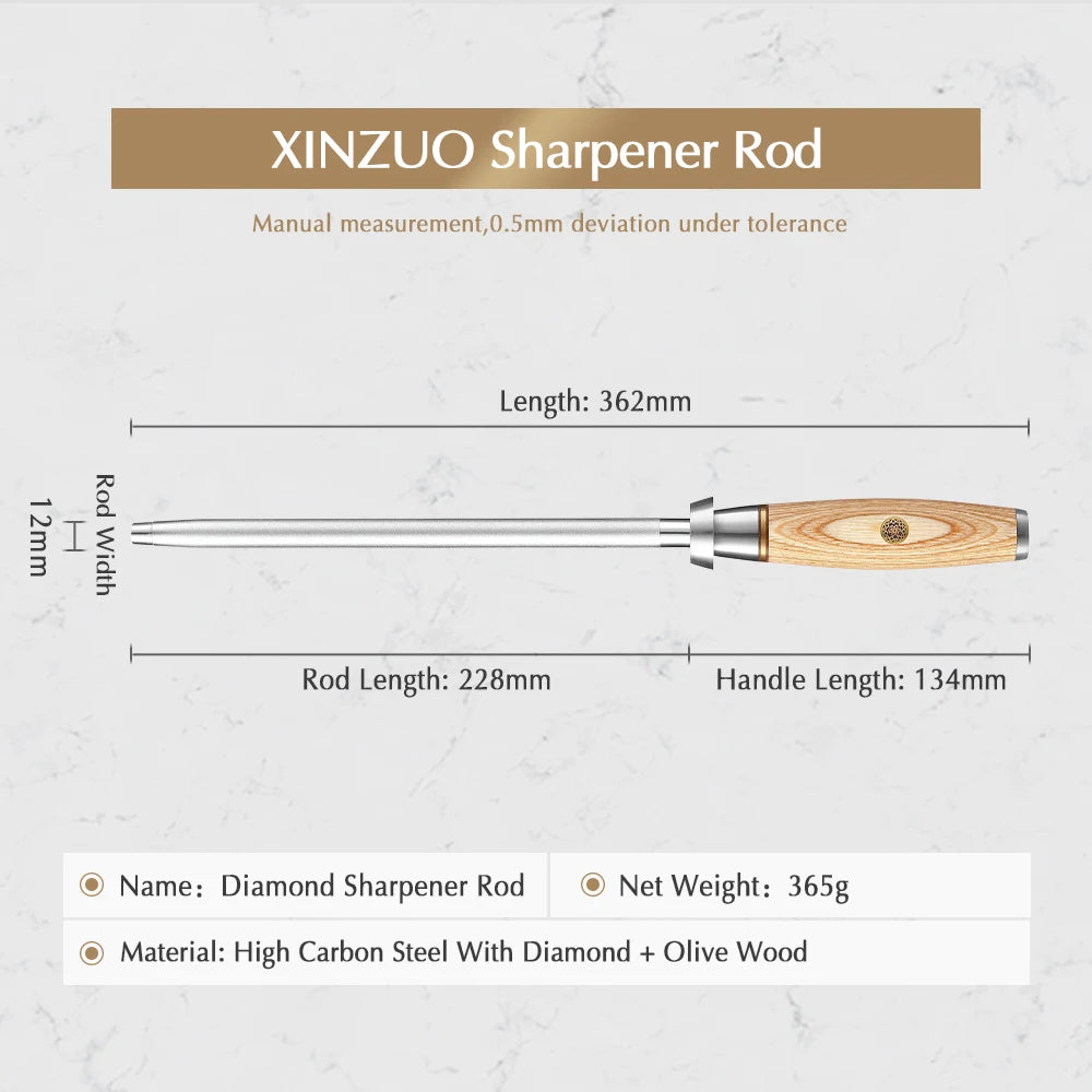XINZUO Diamond Knife Sharpening Rod | Olive Wood Handle Knife Sharpening Rod Axl