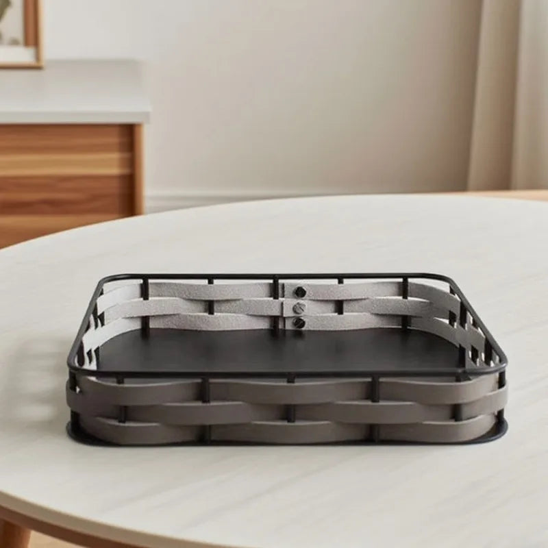 Light Luxury Metal & Leather Storage Tray | Modern Home Décor Decorative Storage Tray Axl