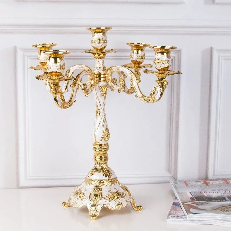 Vintage Multi-Arm Zinc Alloy Candle Holder – Elegant Home Decor Candle Holder Axl 5 Arms-Golden