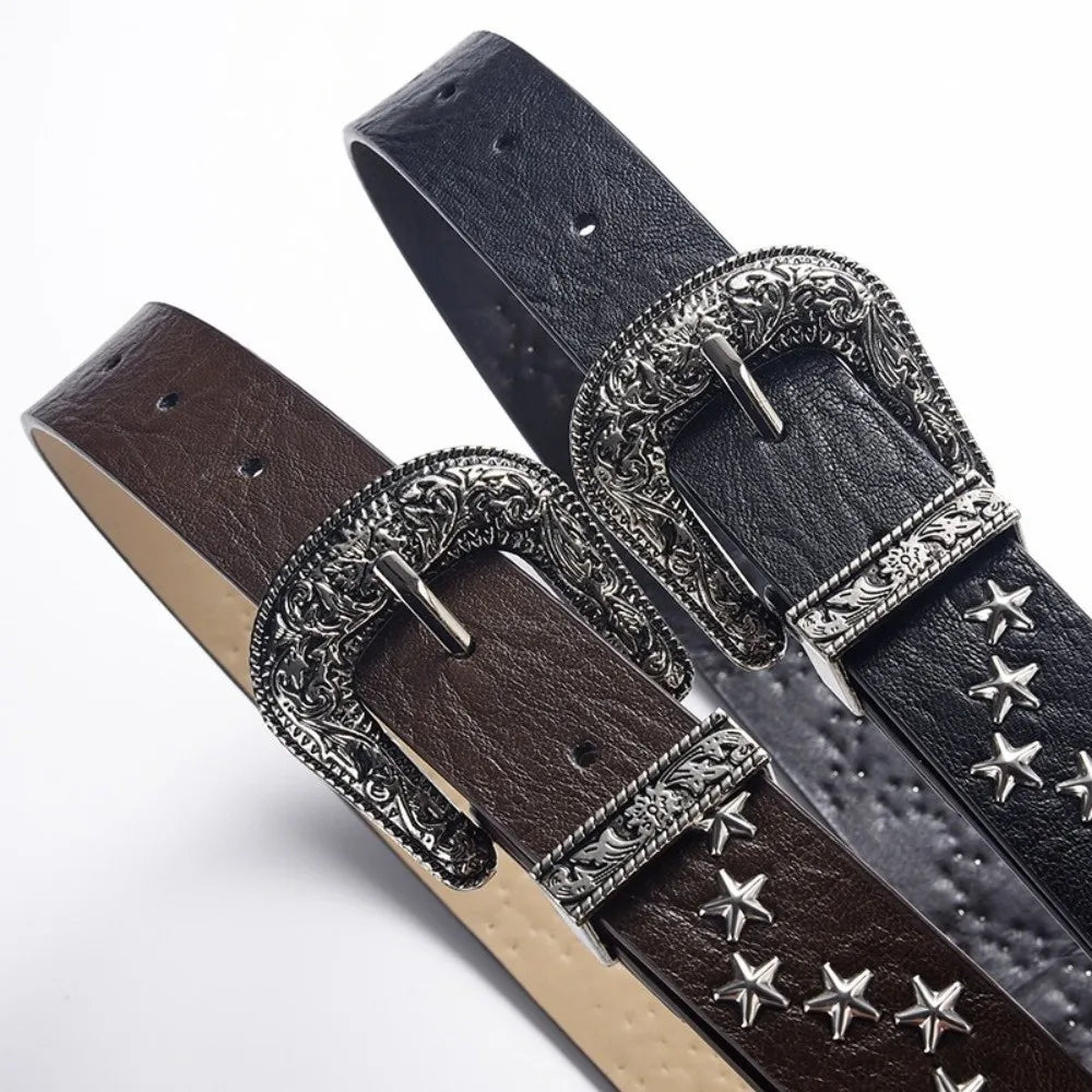 Y2K Punk Studded Belt – Gothic PU Leather Star Waistband Fashion Belt Axl