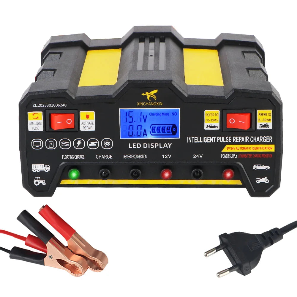 300AH Pulse Repair Car Battery Charger – LCD 12V/24V Auto Battery Charger Axl EU