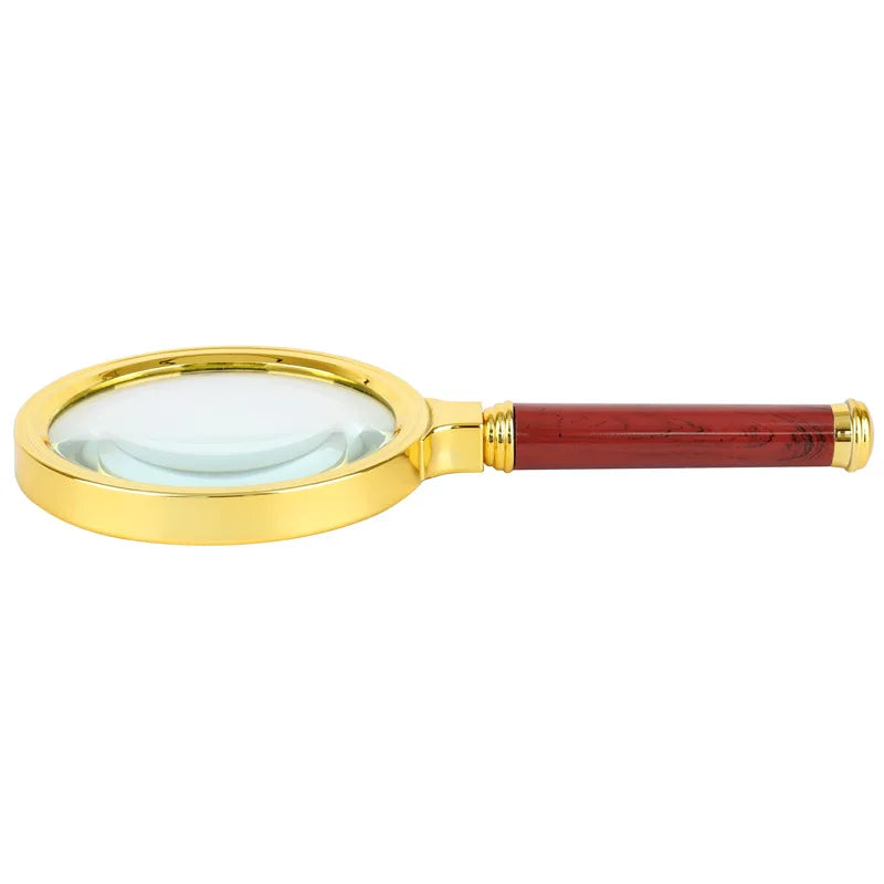 7X Handheld Magnifying Glass – Gold & Mahogany-Style Handle Handheld Magnifier Axl