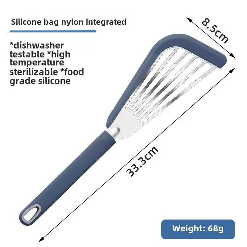 Stainless Steel Frying Spatula – Heat-Resistant Kitchen Turner Cooking Spatula Axl Blue-Silicone Handle