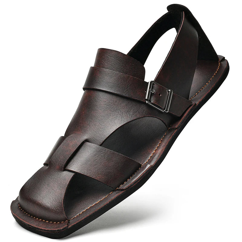Men's Leather Beach Sandals – Anti-Collision Toe Aqua Shoes Men's Beach Sandals Axl