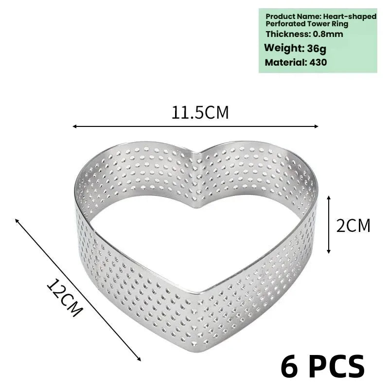 6-Piece Heart Tart Ring Set | Perforated Stainless Steel Molds Tart Ring Mold Set Axl 6pcs 12cm