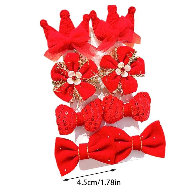 8-Piece Girls Red Bow Hair Clips – Handmade Ribbon Barrettes Kids Hair Barrettes Axl
