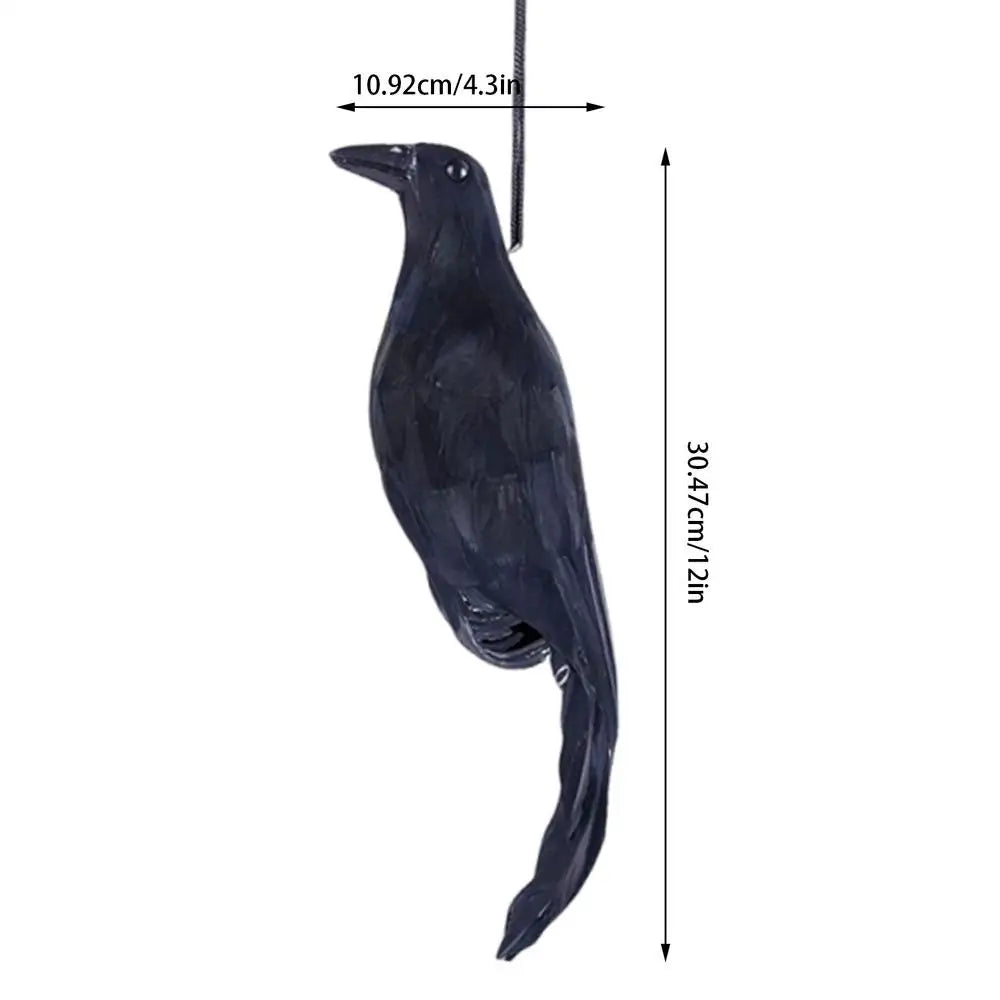 Hanging Crow Decoy with Feathers | Halloween Garden Bird Prop Halloween Garden Prop Axl Black