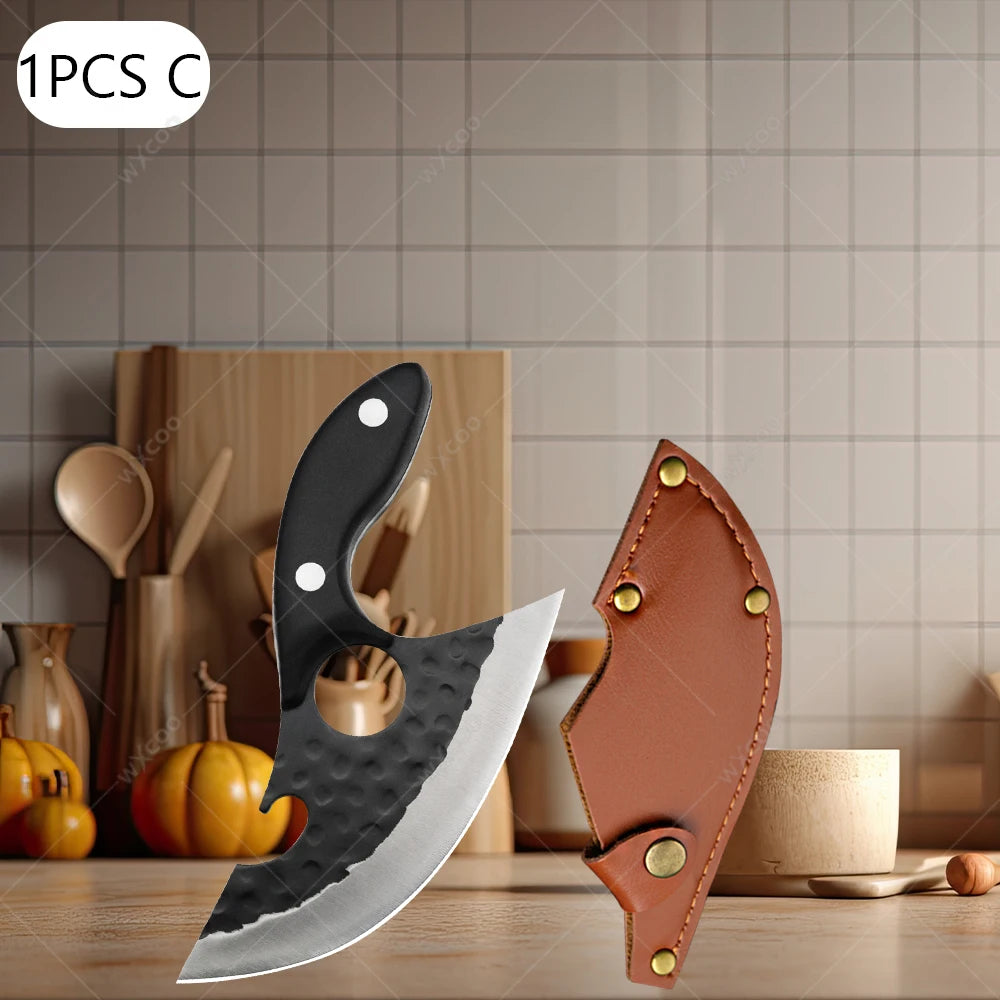 WXCOO Stainless Steel Meat Cleaver & Chef Knife Set Kitchen Knife Set Axl Knife C