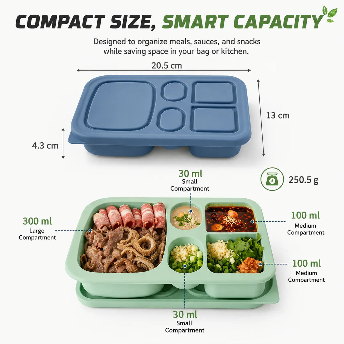 Silicone Bento Lunch Box – 5-Compartment Food Container Bento Lunch Box Axl