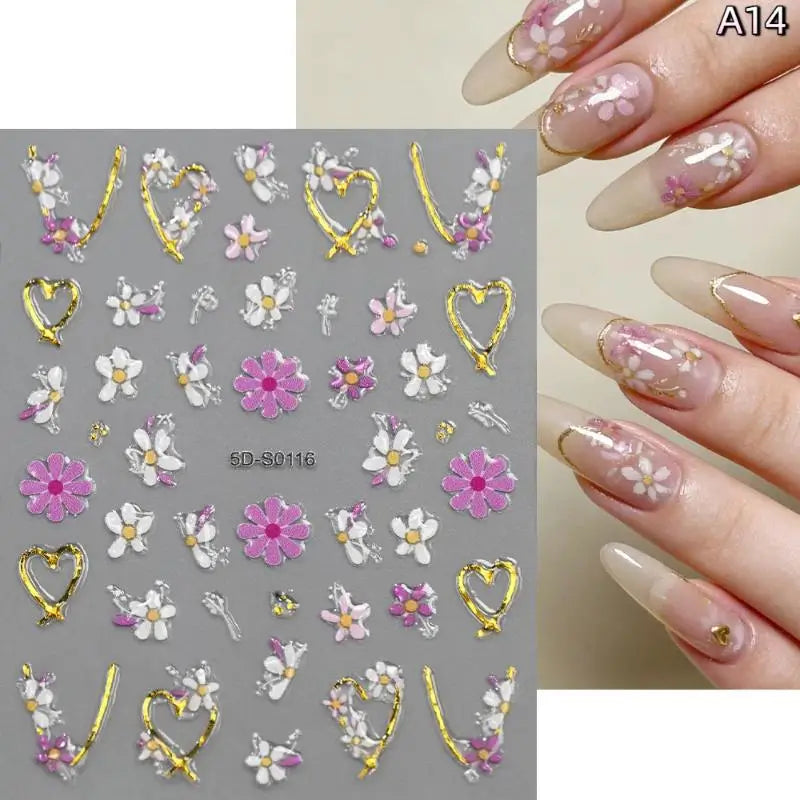 5D Floral Nail Stickers – Bronzing Blossom Petal Appliques DIY Nail Art Stickers Axl A14