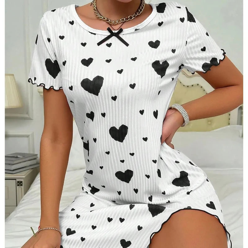 Women's Printed Nightgown Dress – Soft Knit Summer Sleepwear Nightgown Dress Axl