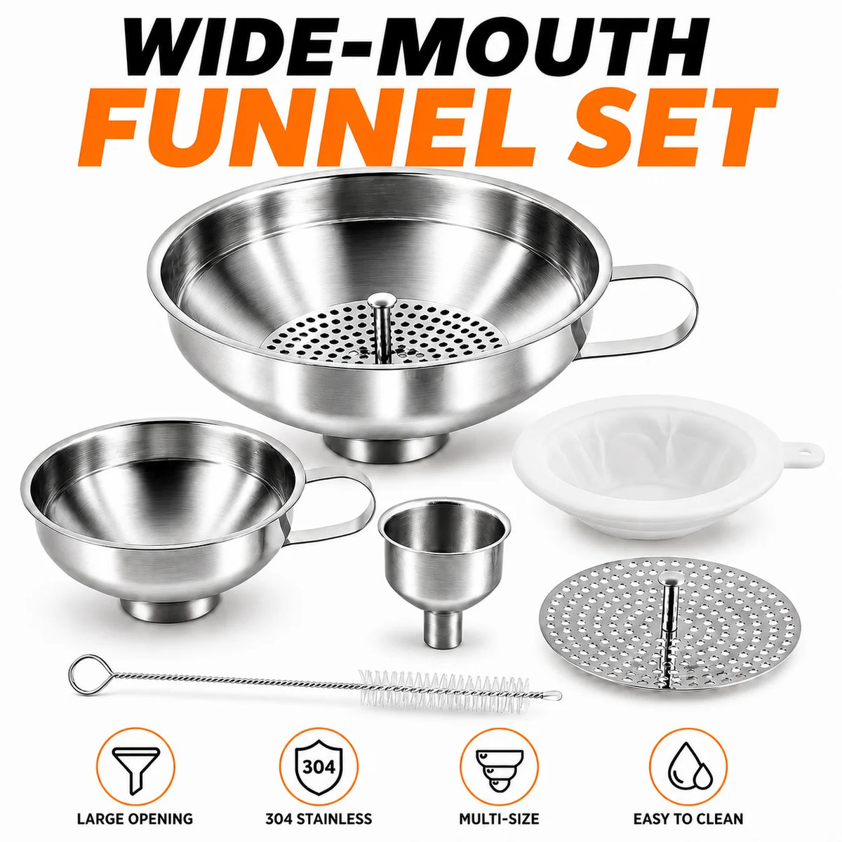 Stainless Steel Wide Mouth Canning Funnel Set with Strainer Kitchen Funnel Set Axl