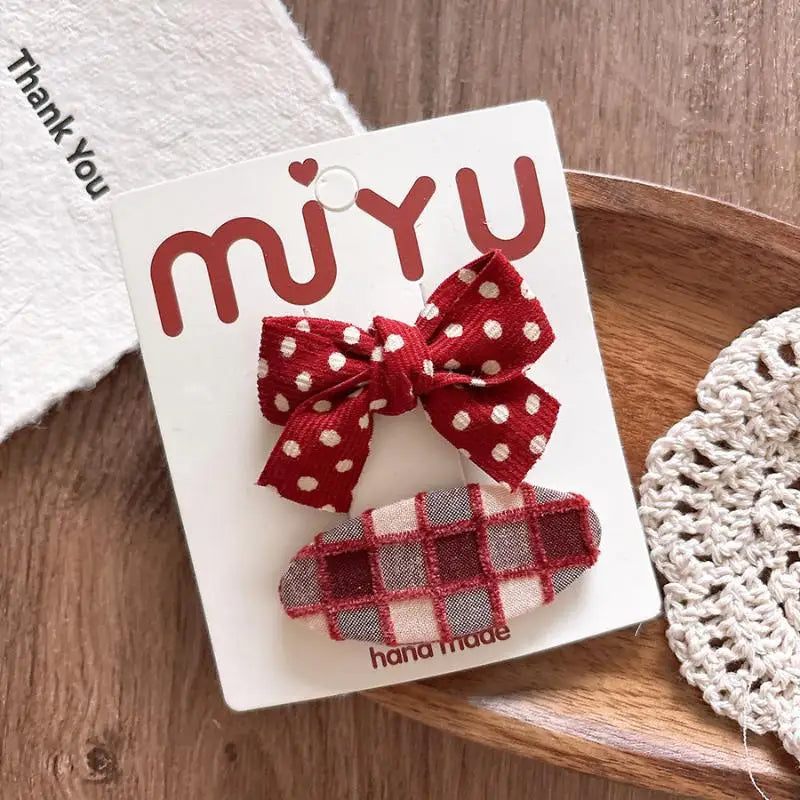 Sweet Plaid Bow Hair Clips Red Polka Dot Girls Women 1 Pair Bow Hair Clips Axl J