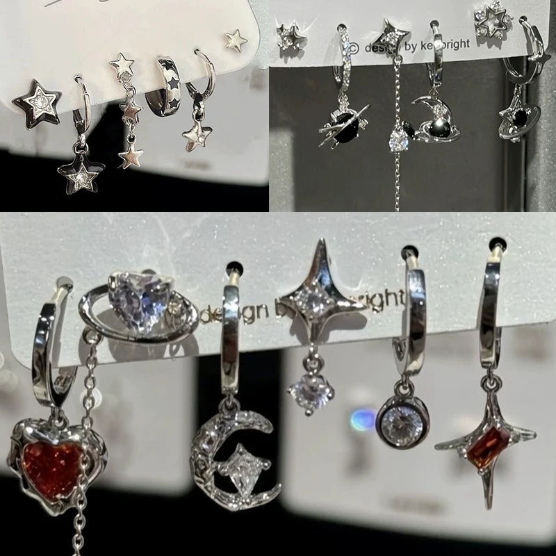 6-Piece Goth Punk Crystal Drop Earrings – Y2K Aesthetic Set Drop Earrings Set Axl