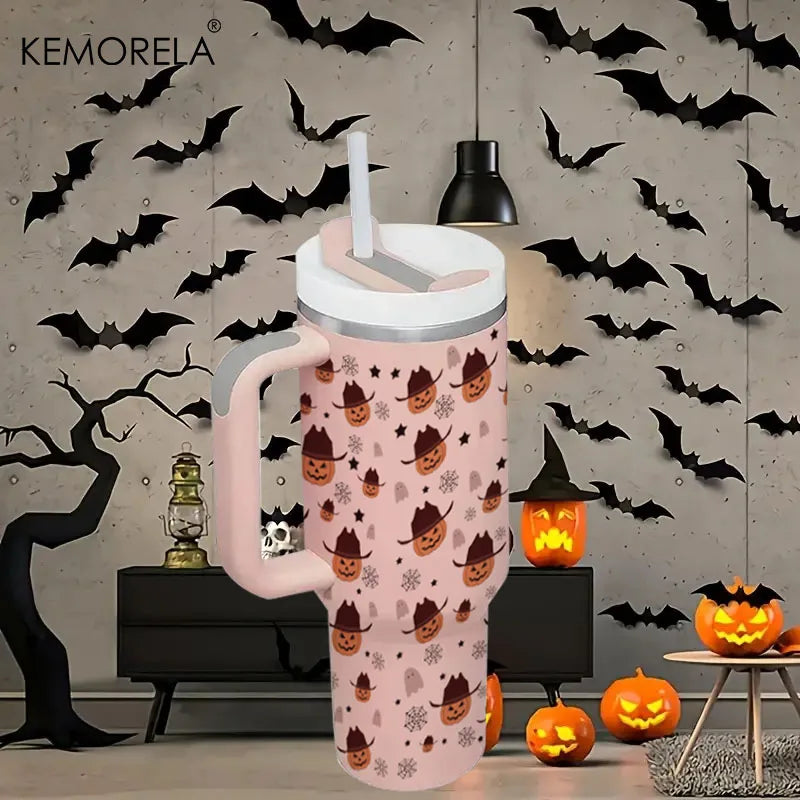 Halloween 40oz Stainless Steel Thermos | Lid, Handle & Straw Insulated Thermos Cup Axl