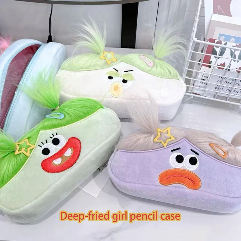 Kawaii Plush Pencil Case – Large Capacity Cartoon Big Mouth Girl Plush Pencil Case Axl