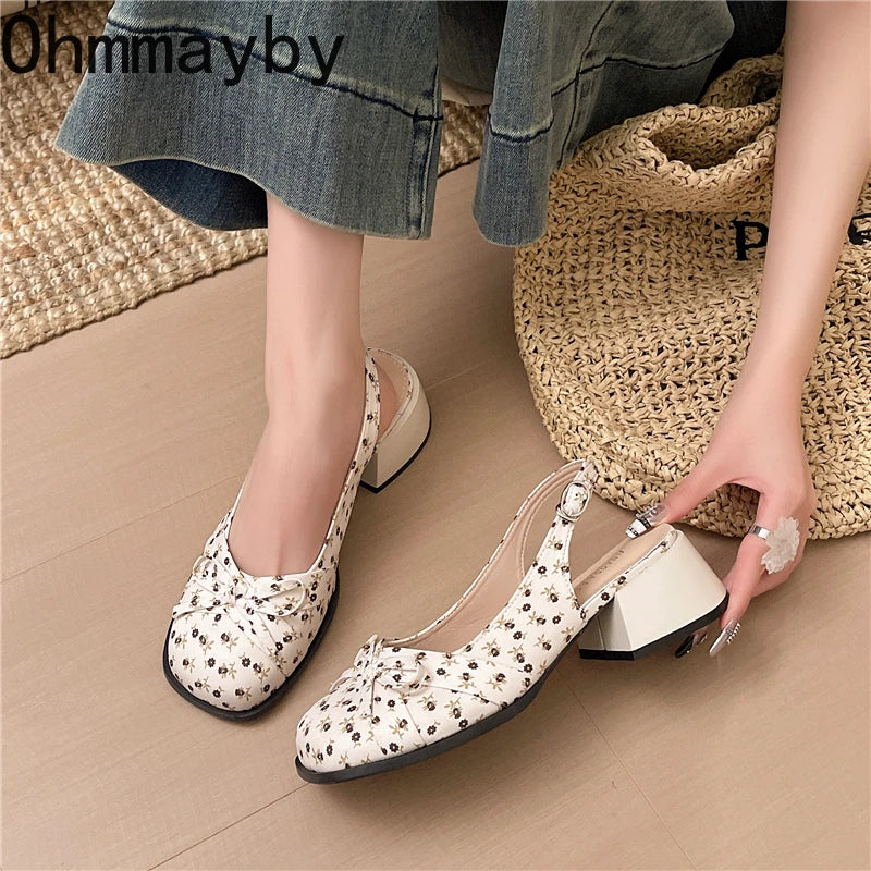 Women's Satin Butterfly-Knot Slingback Sandals | Square Heel Slingback Heeled Sandals Axl