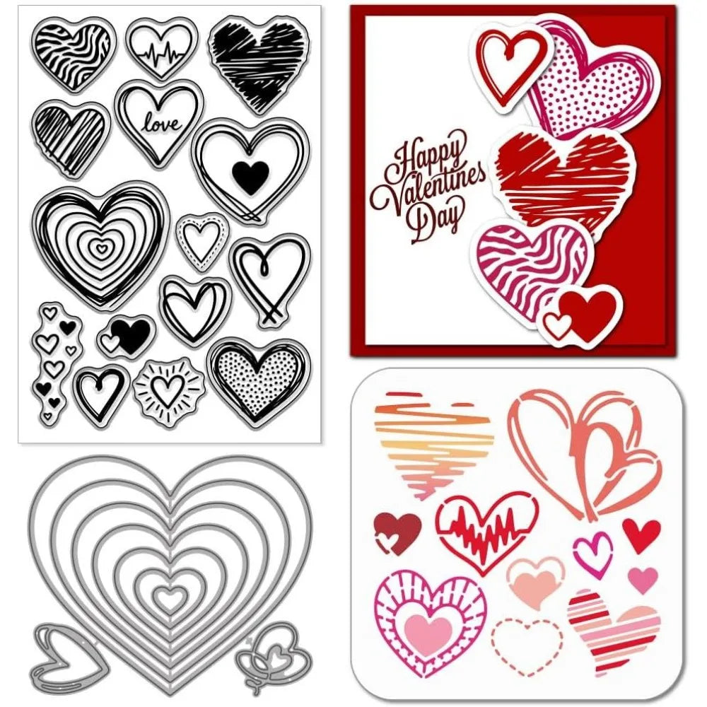 Heart Clear Stamps & Metal Cutting Dies for Card Making Craft Stamp & Die Set Axl AECH04-19232