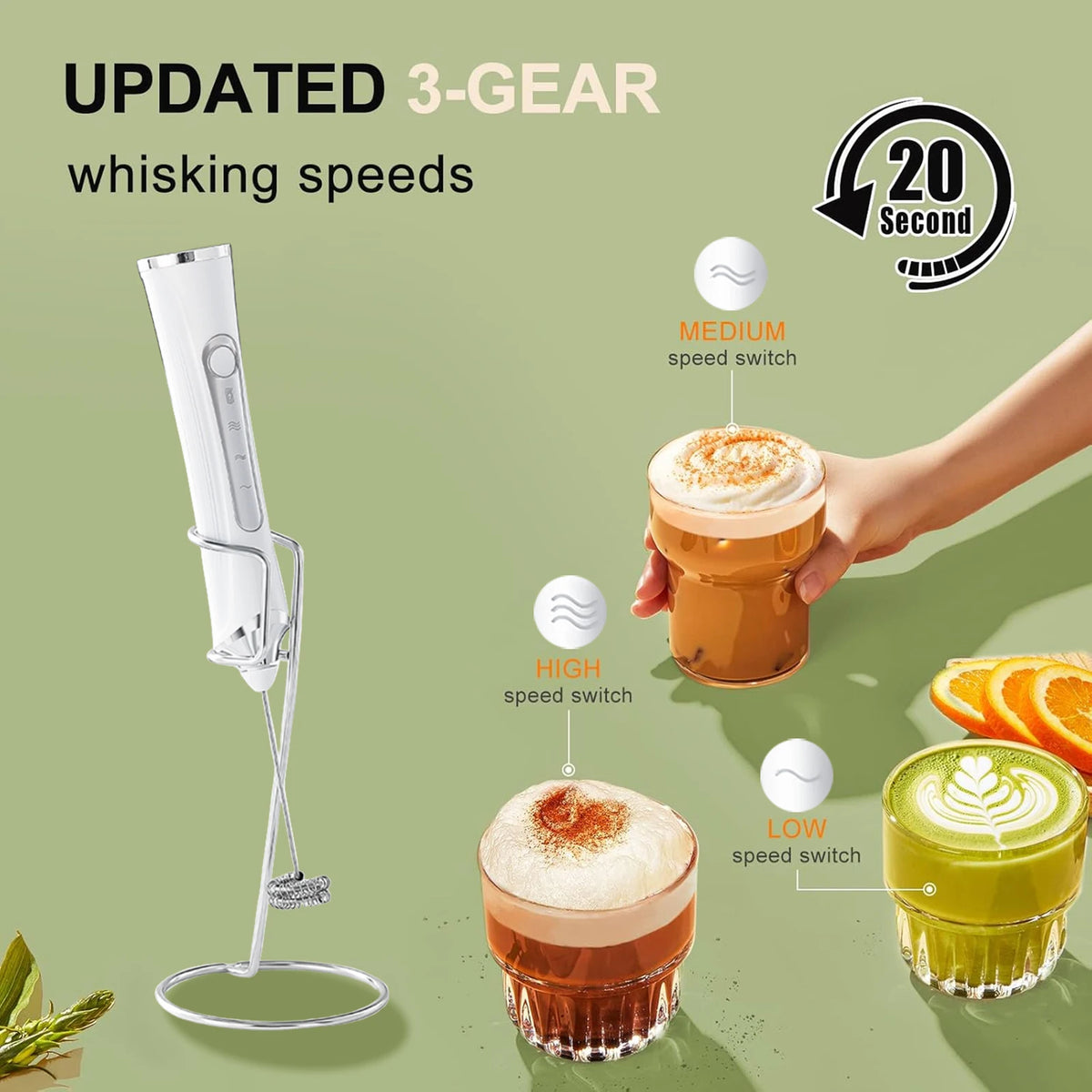 Rechargeable Handheld Milk Frother 3-Speed with Stand Milk Frother Axl