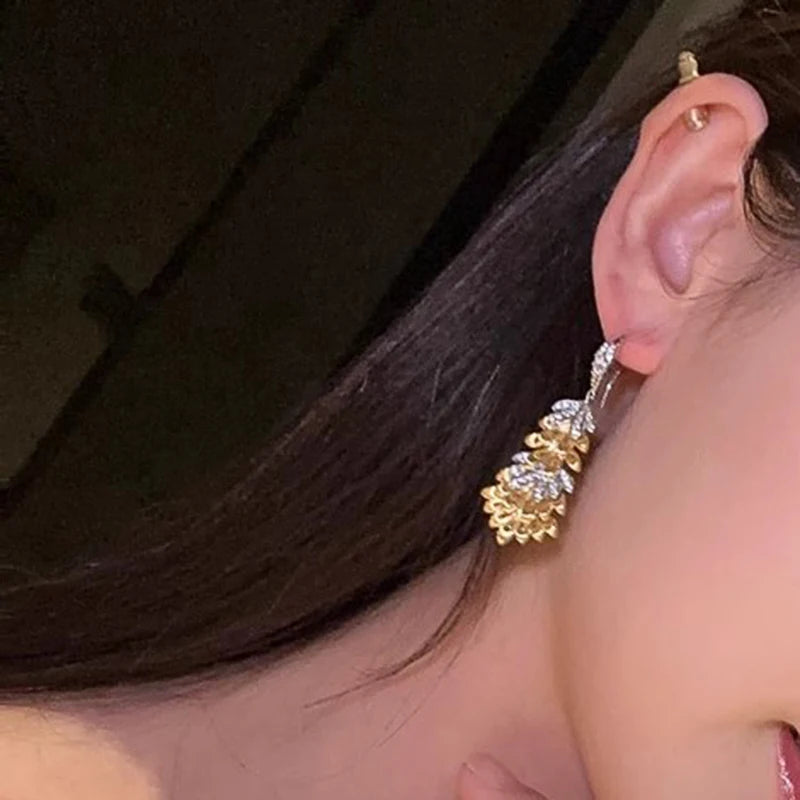 Huitan Two-Tone Leaf Drop Earrings | Cubic Zirconia Wedding Jewelry Drop Earrings Axl