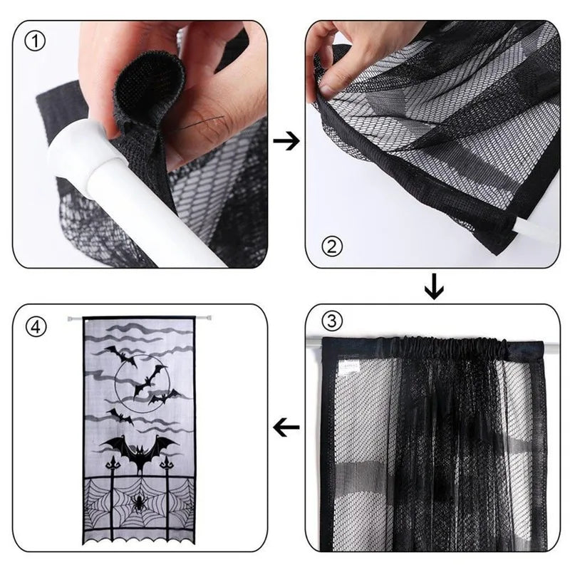Black Lace Bat & Spider Halloween Door Curtain 100×210cm Halloween Door Curtain Axl