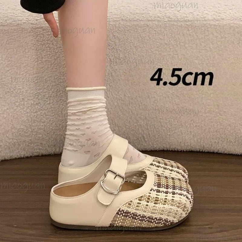 Women's Woven Closed-Toe Platform Sandals with Buckle Straps Platform Sandals Axl beige 4CM 39