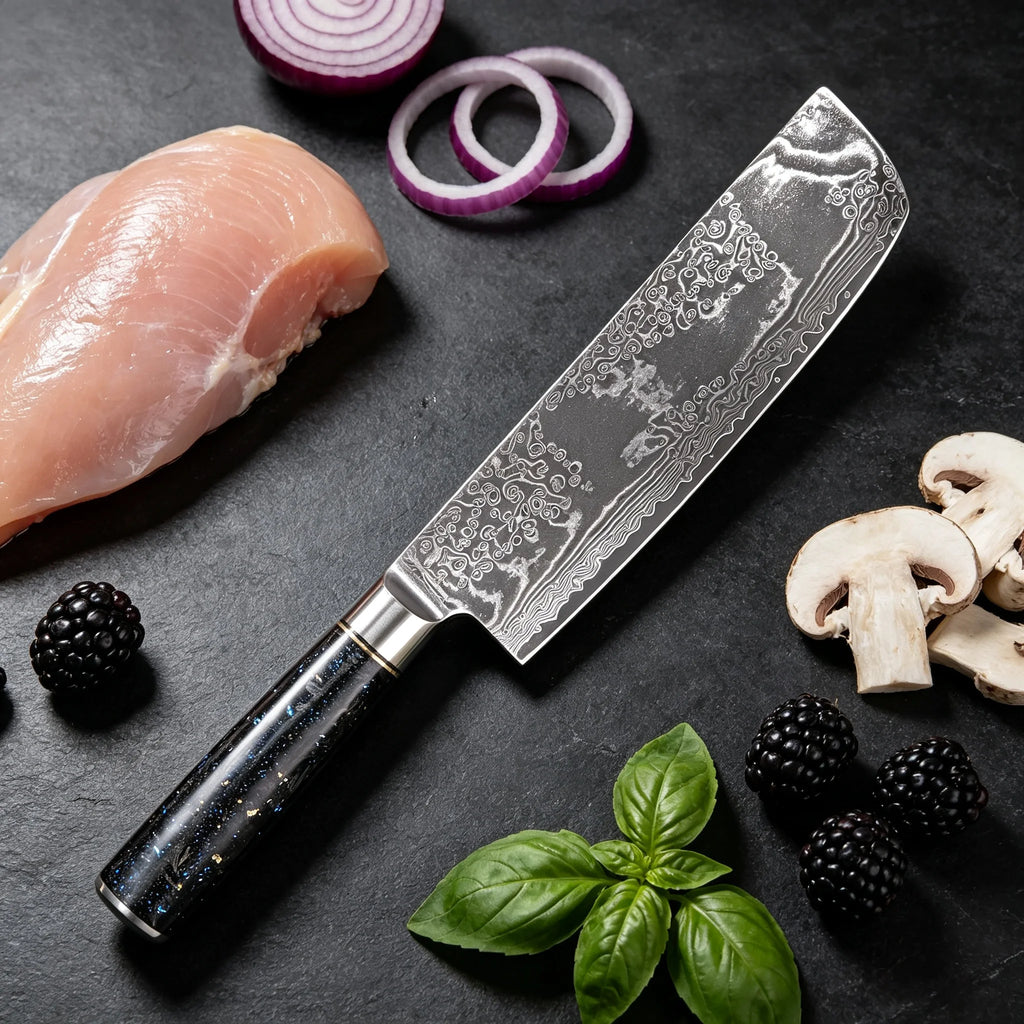 67-Layer Damascus Steel Nakiri Knife – Kitchen Slicing Blade Damascus Kitchen Knife Axl