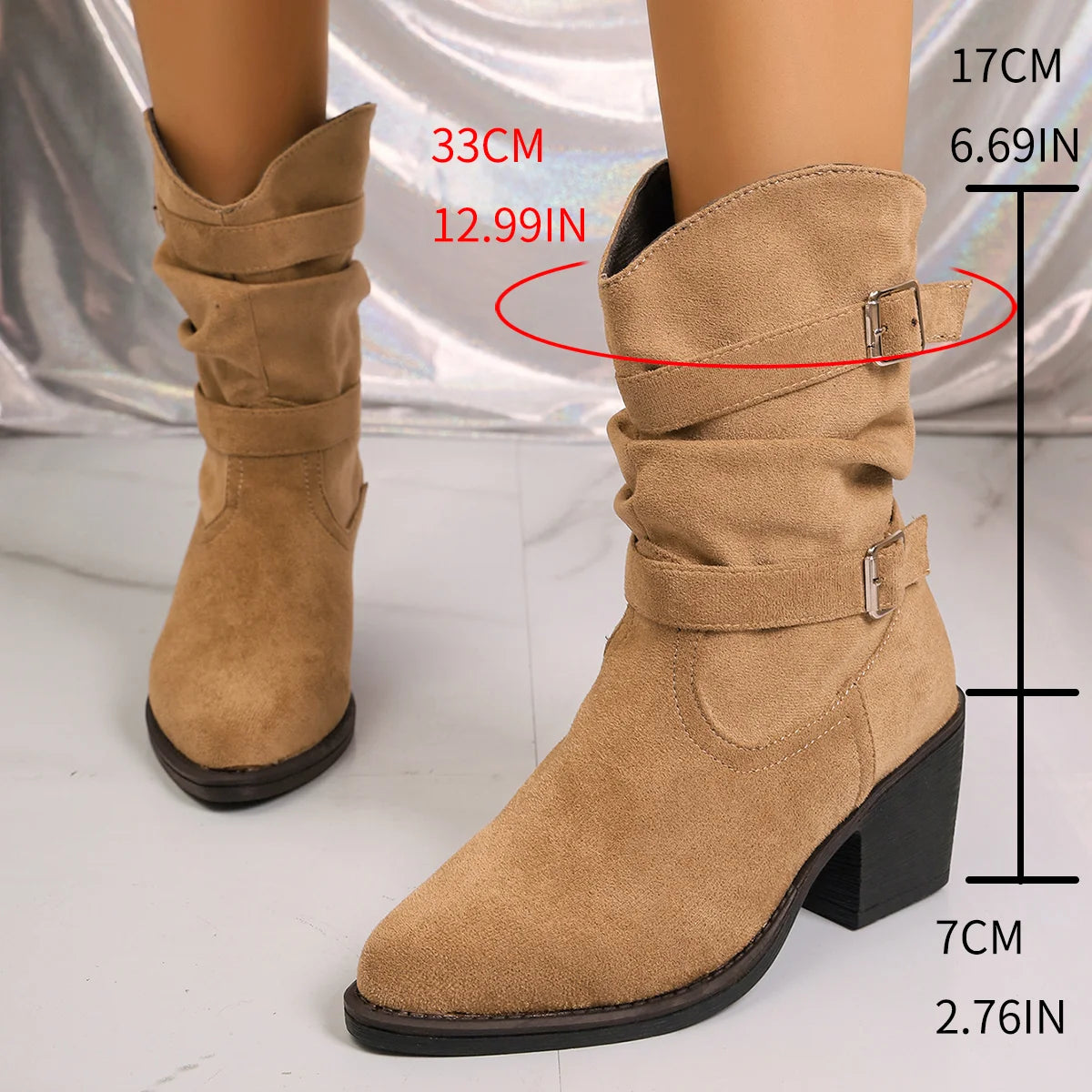 Women's Western Cowboy Boots – Buckle Tassel Pointed Toe Heel Western Cowboy Boots Axl