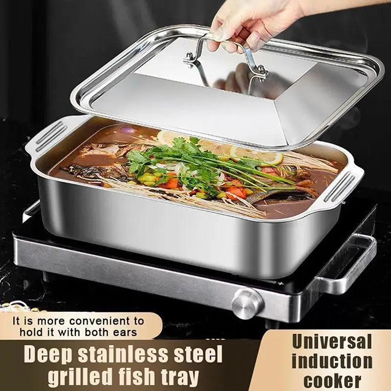 Stainless Steel Deep Dish Baking Pan with Lid | Oven Safe Baking Pan Axl