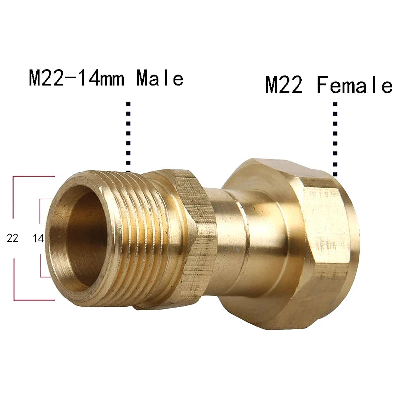 M22 14mm Brass Pressure Washer Swivel Joint Connector 360° Hose Swivel Connector Axl