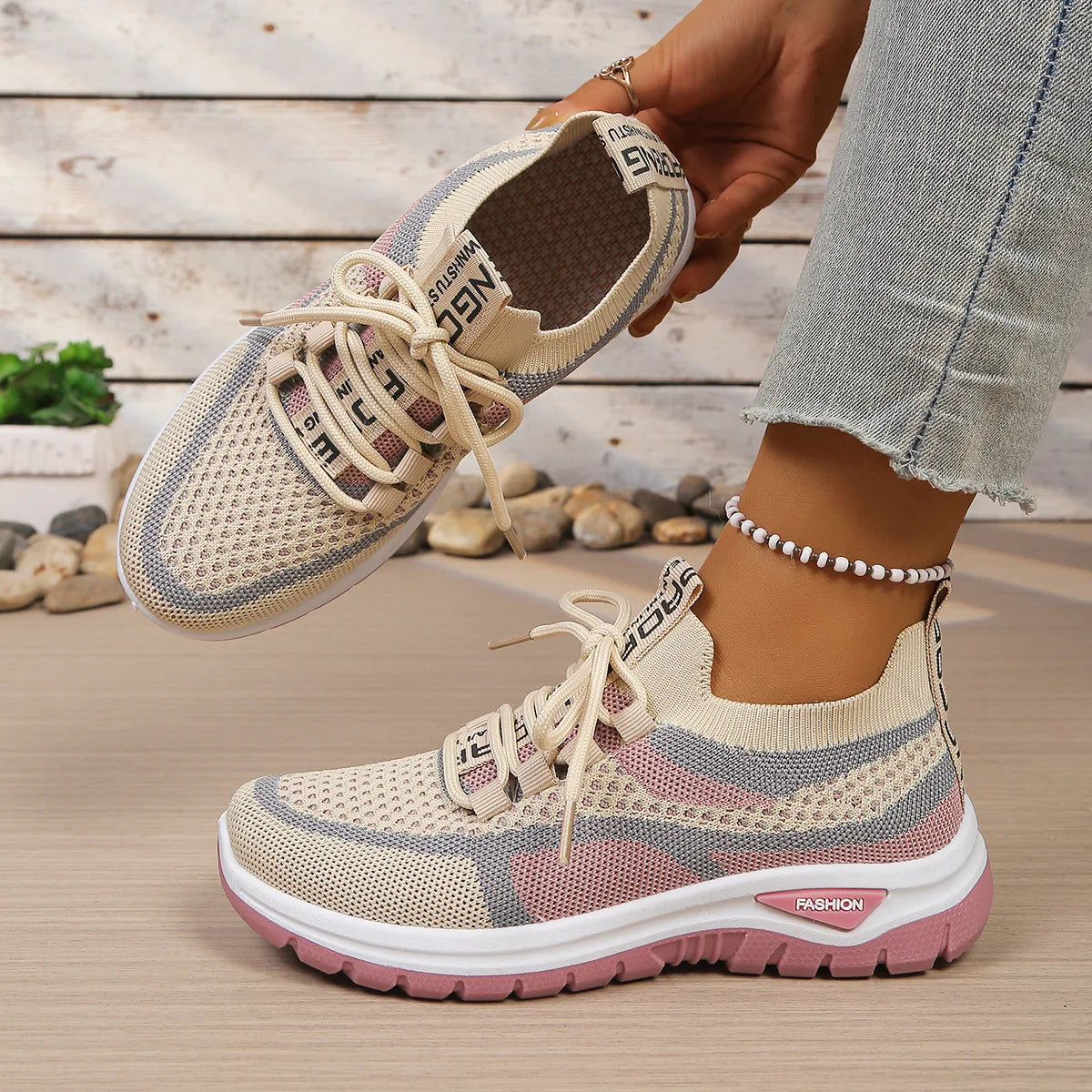 YBQJOO Women's Breathable Mesh Casual Sneakers | Low Top Women's Casual Sneakers Axl pink 36