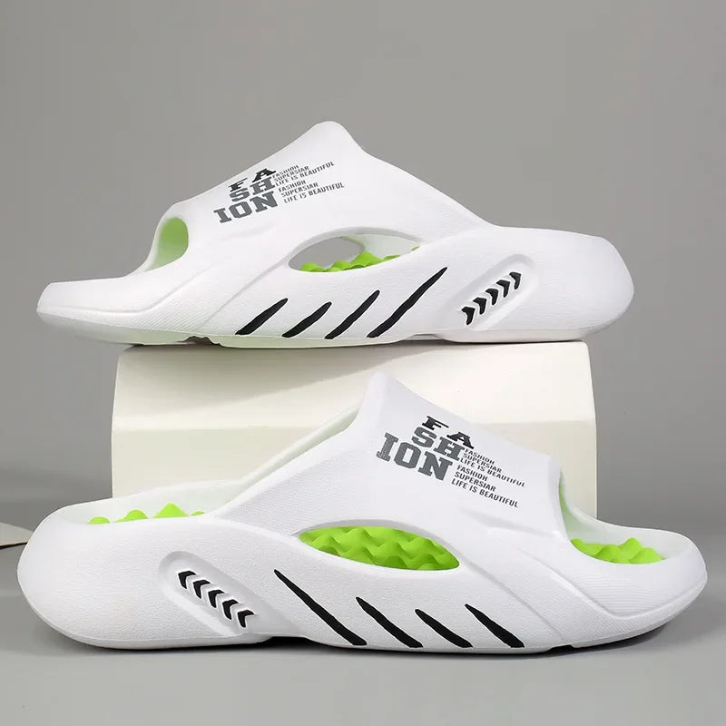 Men's Massage Slide Slippers – Soft EVA Sole Beach Sandals Massage Slide Slippers Axl 38-39 WHITE