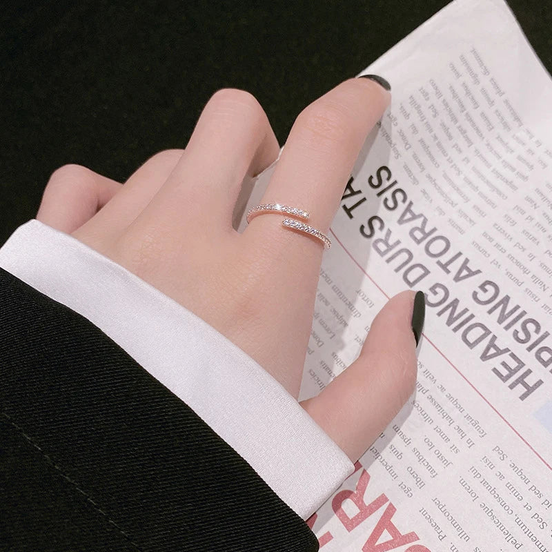 Minimalist Cubic Zirconia Thin Ring – Adjustable Women's Band Fashion Ring Axl