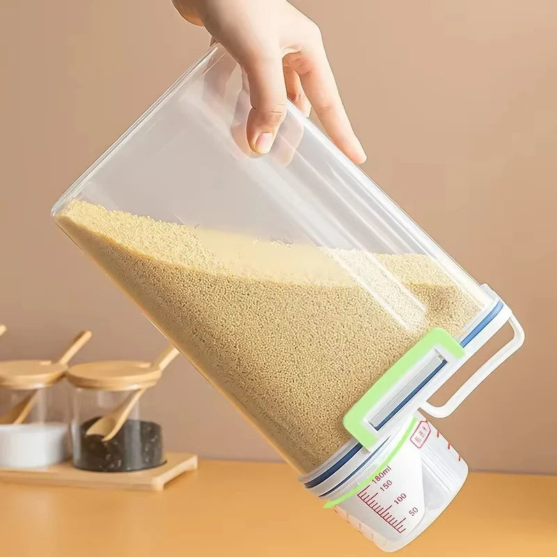 Sealed Transparent Rice & Grain Storage Jar 2KG with Measuring Cup Food Storage Container Axl