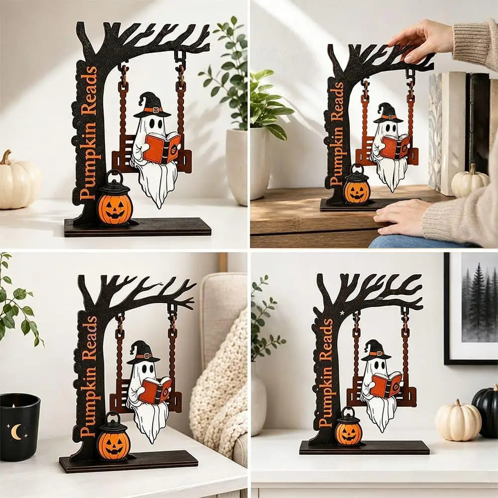 Ghost on a Swing Wooden Halloween Tabletop Ornament Halloween Ornament Axl