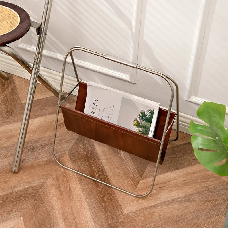 Nordic Leather & Steel Folding Shelf Organizer | Storage Rack Folding Storage Shelf Axl