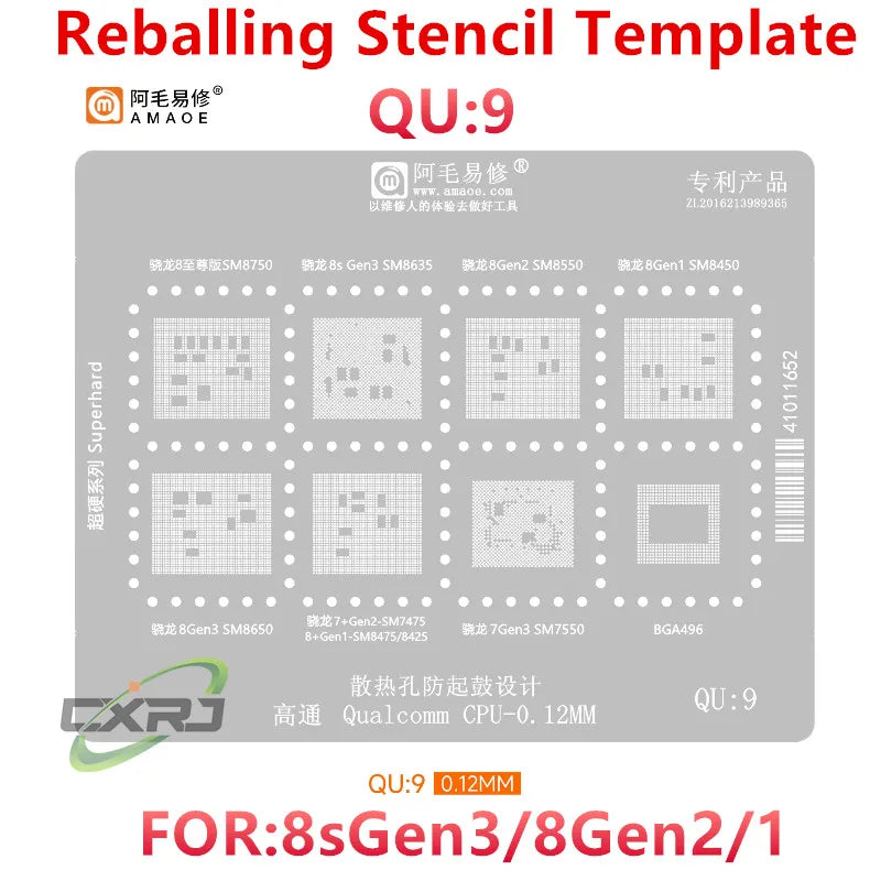 BGA Reballing Stencil for Snapdragon SM8750 SM8650 SM8550 8Gen2 BGA Reballing Stencil Axl China Mainland