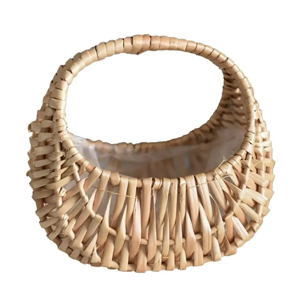 Willow Rattan Flower Basket – Half Moon Wicker with Handle Wicker Storage Basket Axl Yellow
