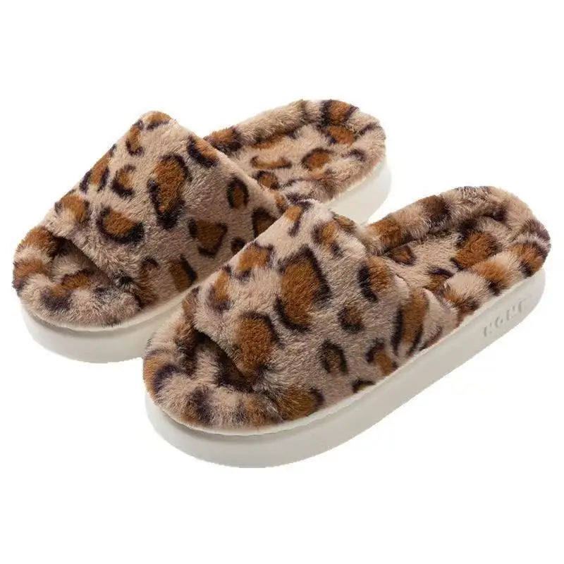 Leopard Plush Winter Slippers – Non-Slip Cozy House Shoes Plush Winter Slippers Axl