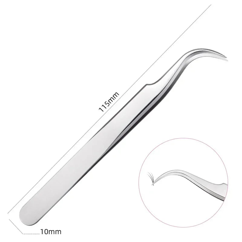 Precision 3D Lash Extension Tweezers – Stainless Steel Pro Clip Lash Extension Tweezers Axl Silver S Shape