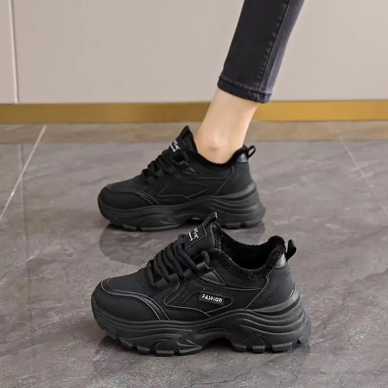 Fleece Lined Women's Winter Sneakers – Chunky Sole Casual Shoes Women's Winter Sneakers Axl black 37