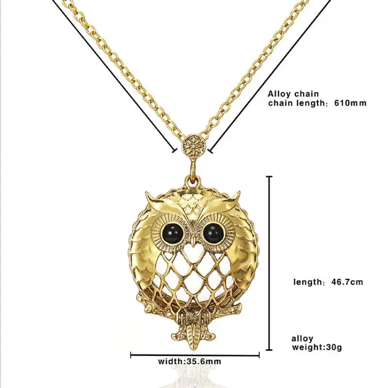 Owl Magnifying Glass Pendant Necklace – Retro Long Sweater Chain Pendant Necklace Axl