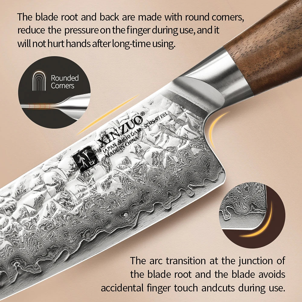 XINZUO 5.5" AUS10 Damascus Steel Santoku Knife – Jiang Series Santoku Kitchen Knife Axl