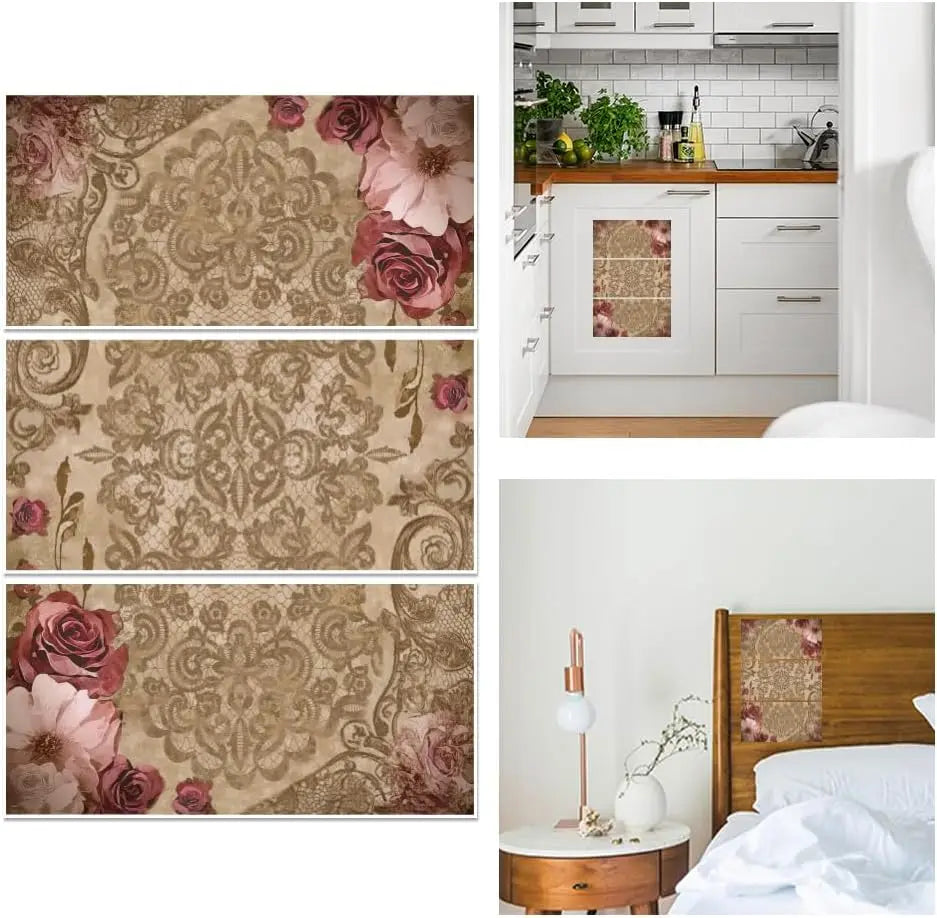 Lace Rose Rub-On Transfers for Furniture – 3 Sheets 11.8x5.9" Craft Transfer Decals Axl AECH04-14802