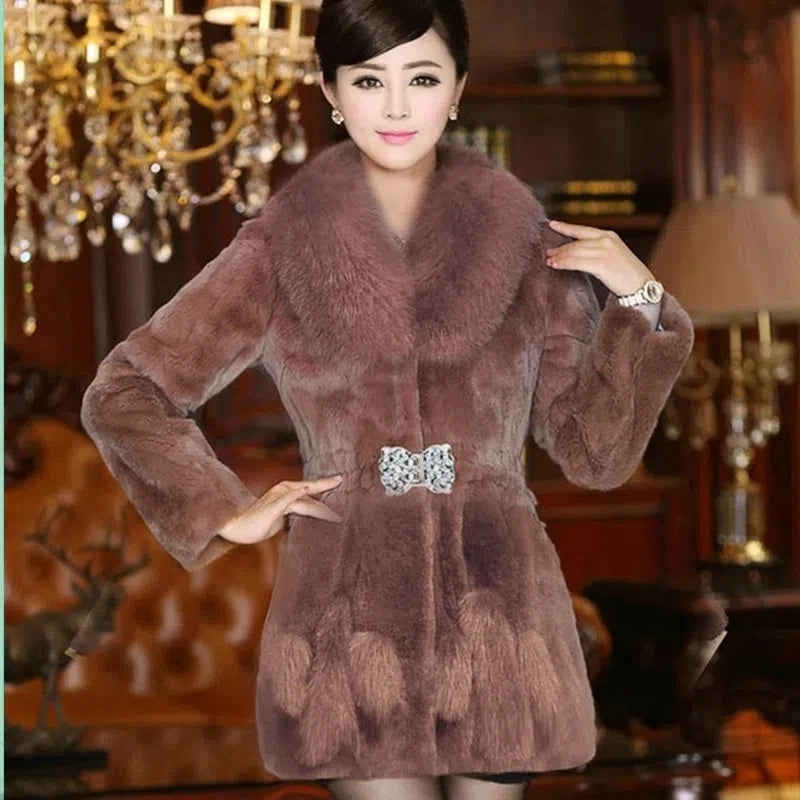 Women's Faux Fur Coat – Mid-Length Slim Winter Overcoat Faux Fur Coat Axl Brown S