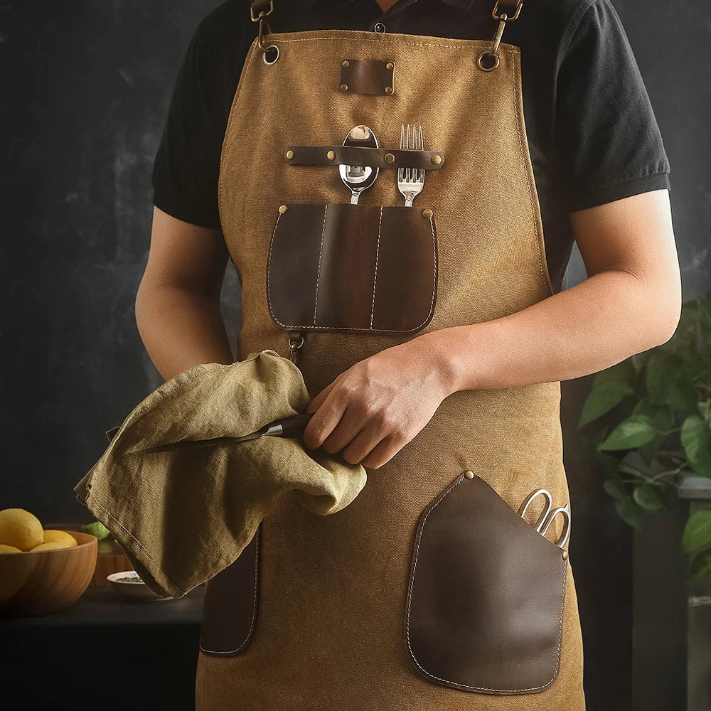 XINZUO Professional Chef Canvas Apron – Washable & Eco-Friendly Chef Kitchen Apron Axl