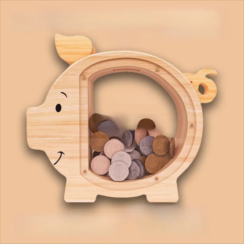 Solid Wood Pig Piggy Bank Figurine – Minimalist Home Decor Wooden Piggy Bank Axl