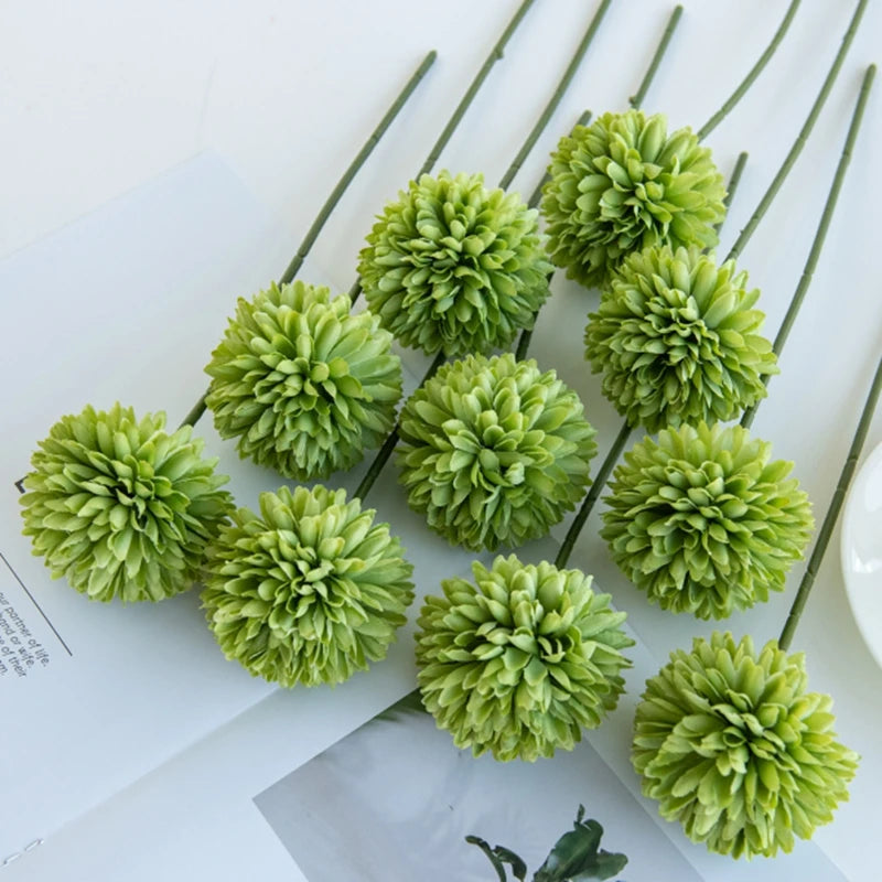 Silk Artificial Dandelion Hydrangea Flowers | Wedding & Home Décor Artificial Silk Flowers Axl green 10 pcs