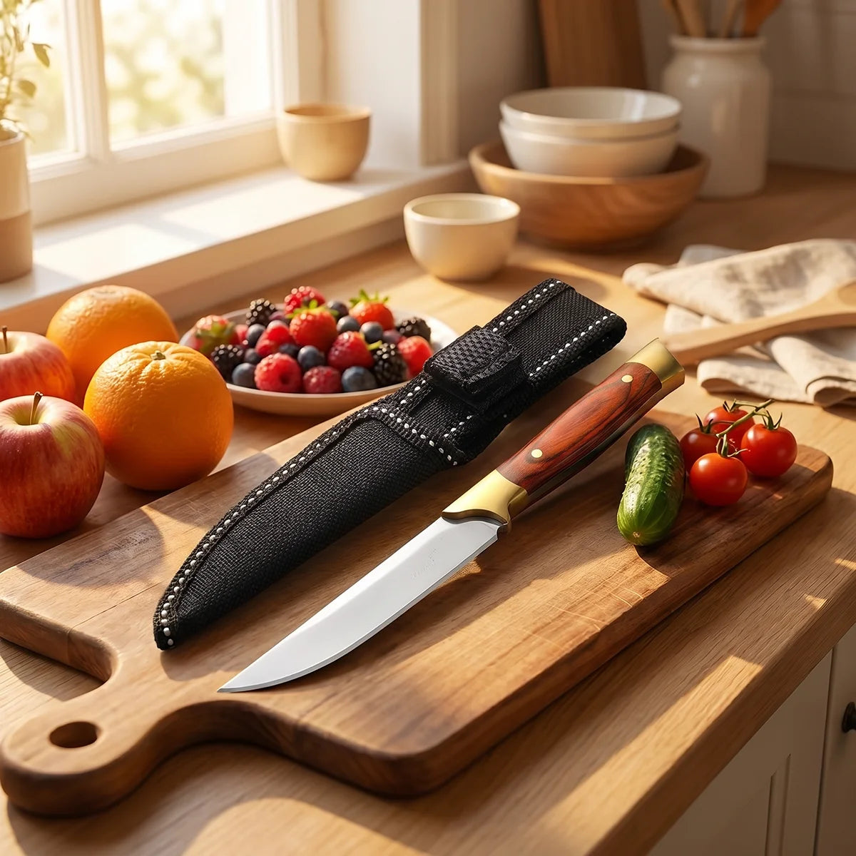 Steel Fixed Blade Utility Knife with Sheath – Wood Handle Fixed Blade Knife Axl